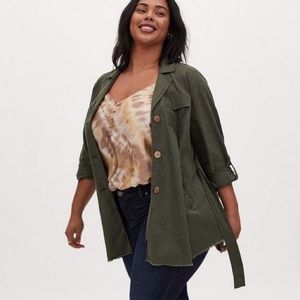 Torrid Olive Green Linen Self Tie Anorak WITHOUT Belt Plus 0